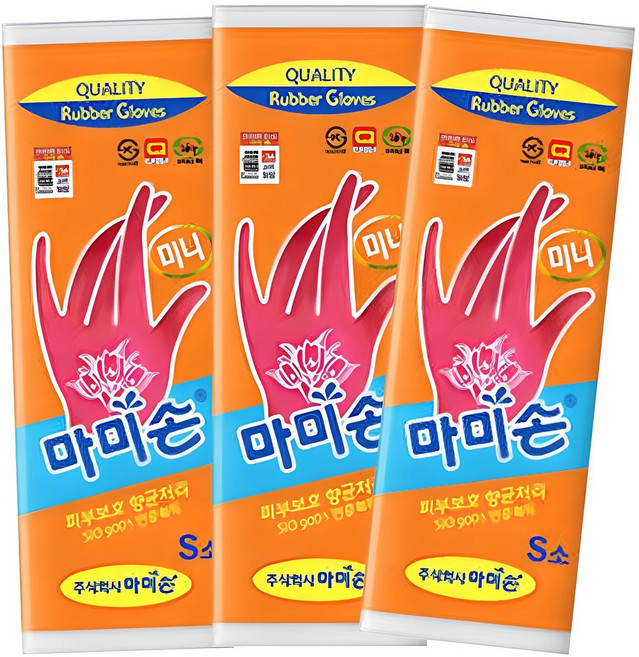 마미손 고무장갑, 핑크, 소(S), 3개