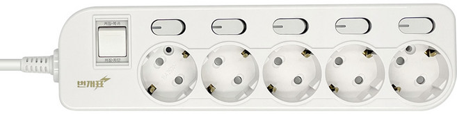 번개표 절전형 뉴개별스위치 멀티탭 5구, 1.5m, 화이트, 1개