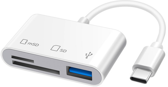 홈플래닛 C타입 3 in 1 카드리더기(SD mSD USB-A), 화이트, 1개, RD-C3IN1-WH