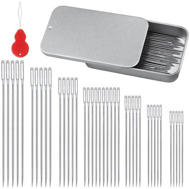 마다꾸미 귀큰 대용량 자수용 공예용 틴케이스 바늘, 랜덤발송(파우치), 1세트