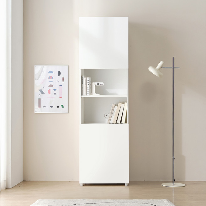 필웰 횸 책장 겸 도어형 수납장 600 방문설치, 화이트, 6단