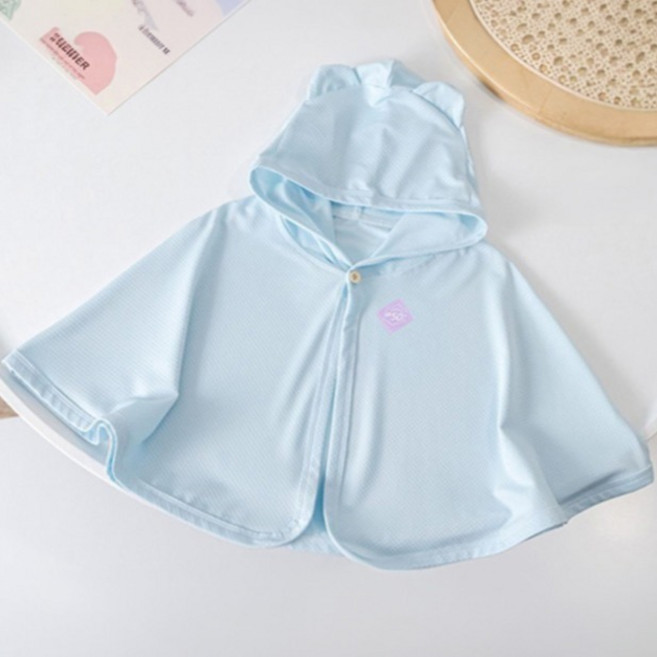 JOYMULTI MK 嬰幼兒用小熊斗篷外套 防紫外線披肩, 天藍色