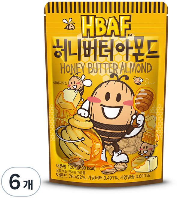 바프 허니버터 아몬드, 120g, 6개