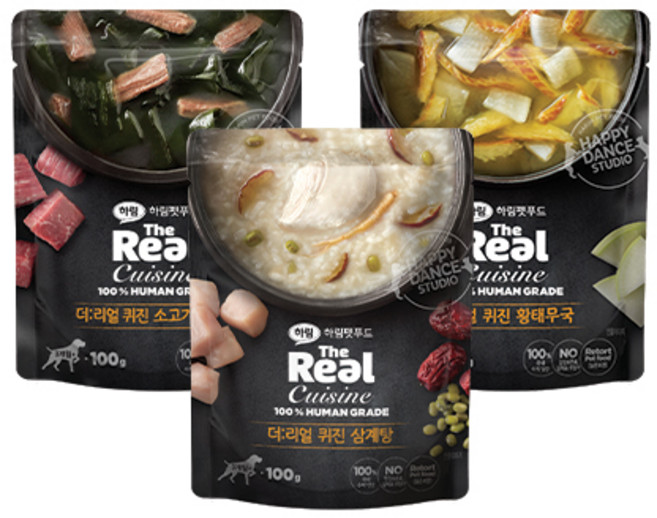 하림펫푸드 더리얼 퀴진 3종, 소고기미역국 + 황태무국 + 삼계탕, 100g, 1세트