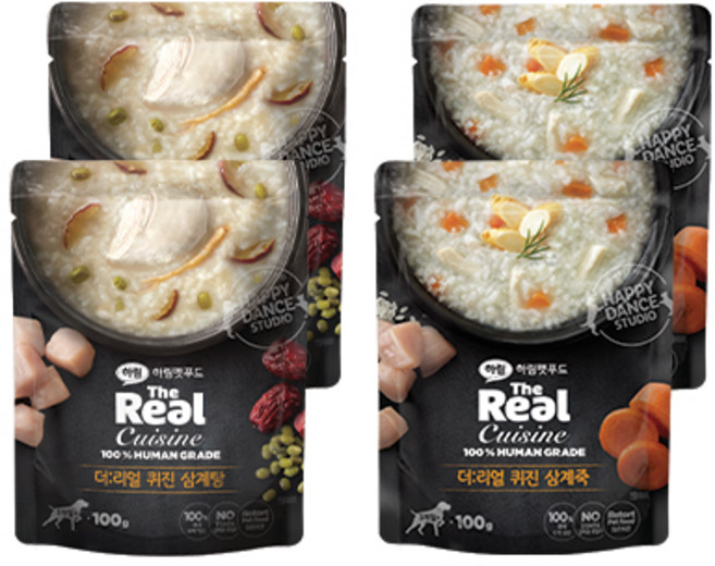 하림펫푸드 강아지 더리얼 전연령용 퀴진 버라이어티팩 2종 x 2p 세트, 혼합맛(삼계탕/삼계죽), 1세트