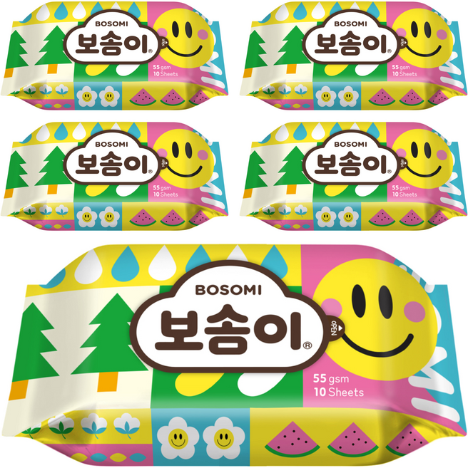 보솜이 펀앤플레이 라이트 물티슈 휴대용, 55g, 10매, 5개