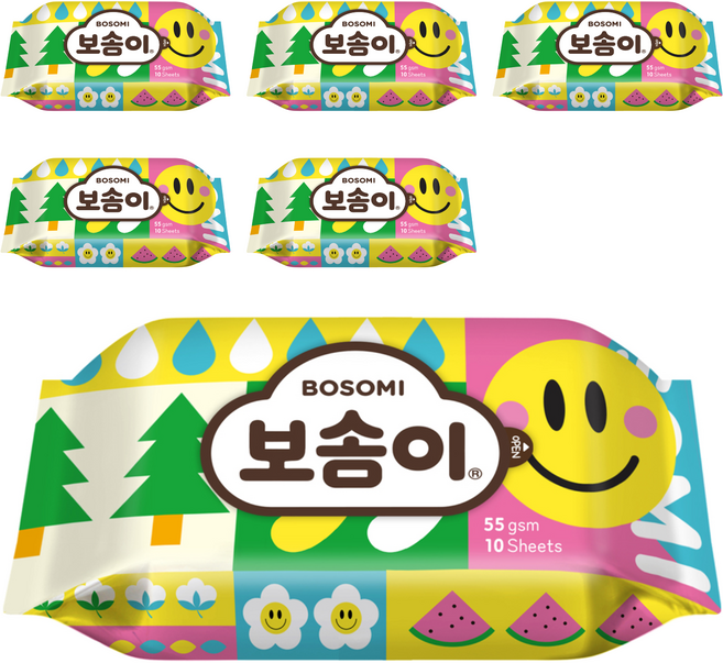 보솜이 펀앤플레이 라이트 물티슈 휴대용, 55g, 10매, 6개