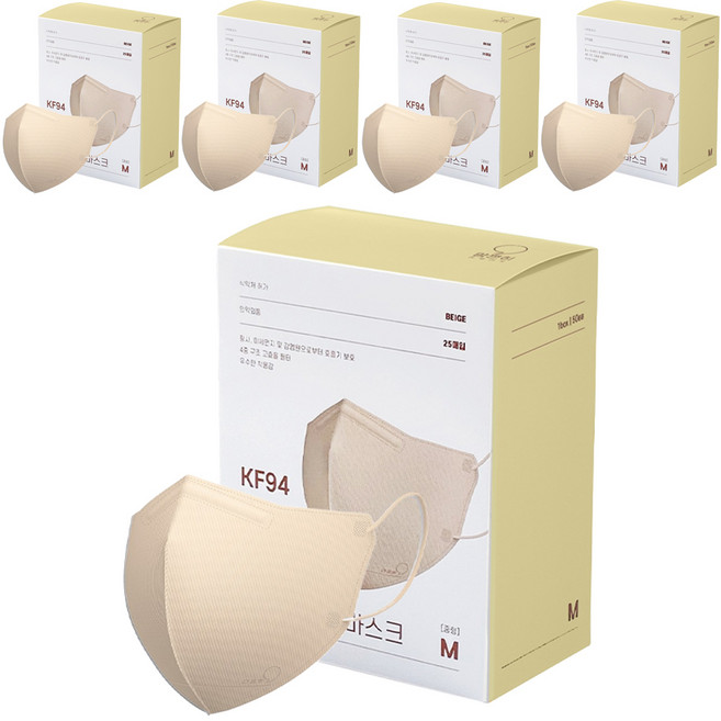 맘편히황사방역용마스크 KF94 중형, 25개입, 5개, 베이지