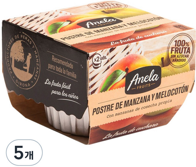 아넬라 생과일 프리미엄 디저트 과일퓨레 2p, 혼합맛(사과/복숭아), 200g, 5개