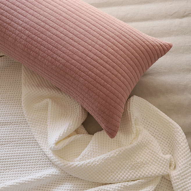 에이트룸 순면 워싱 피그먼트 줄누빔 사각 롱쿠션커버, 핑크