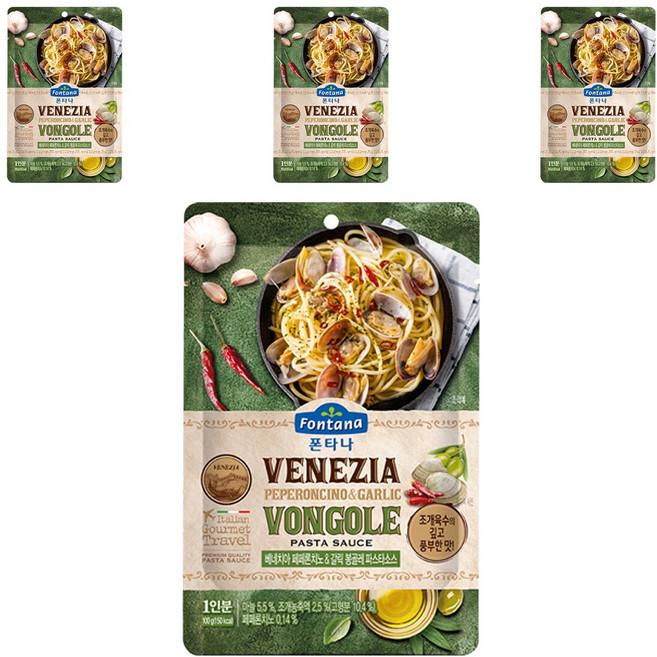 폰타나 베네치아 페페론치노 갈릭 봉골레 파스타소스 파우치, 100g, 4개