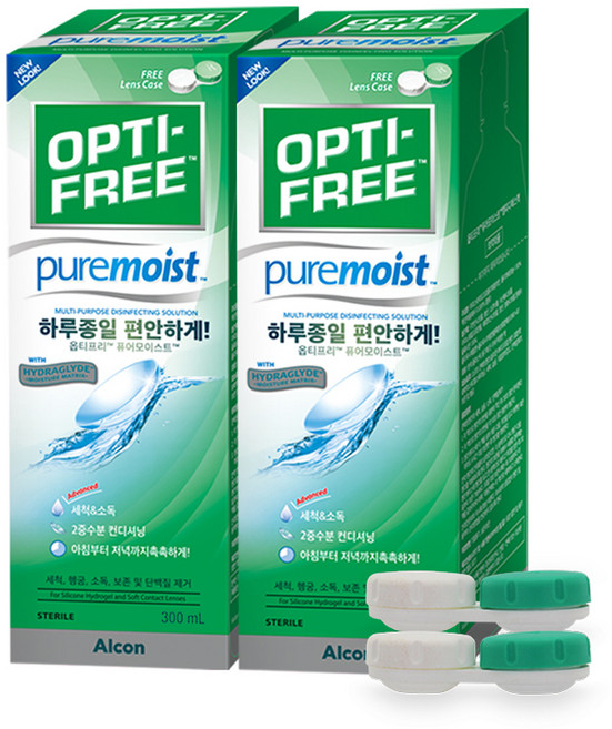 옵티프리 퓨어모이스트 렌즈세정액 + 렌즈케이스, 300ml, 2개