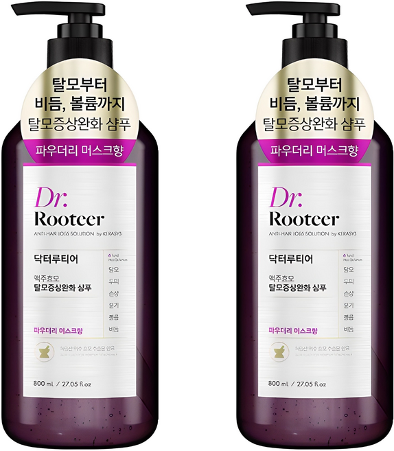 닥터루티어 맥주효모 탈모증상완화 기능성샴푸 파우더리 머스크향, 800ml, 2개