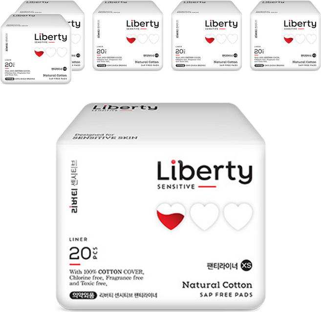 리버티 무샙 순면커버 센시티브 생리대 팬티라이너, 롱, 20개입, 6개