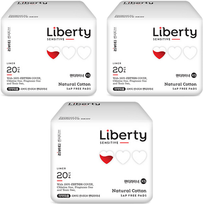 리버티 무샙 순면커버 센시티브 생리대 팬티라이너, 롱, 20개입, 3개