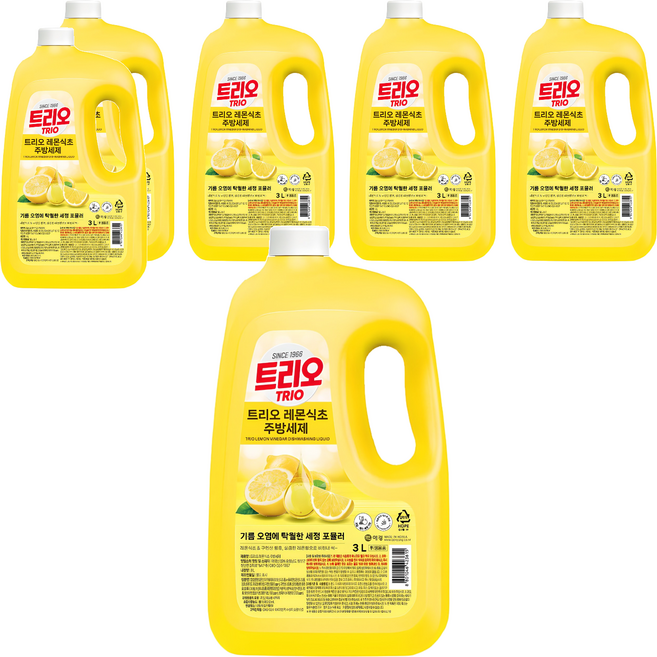 트리오 레몬식초 주방세제, 3L, 6개