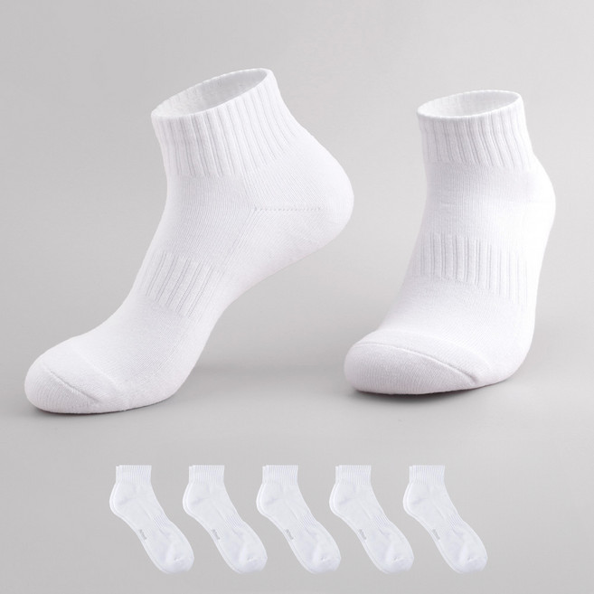 삭피엔스 데오프리 맥스 쿠션 스포츠 단목 밴드 양말 5켤레 세트, 화이트, 1세트