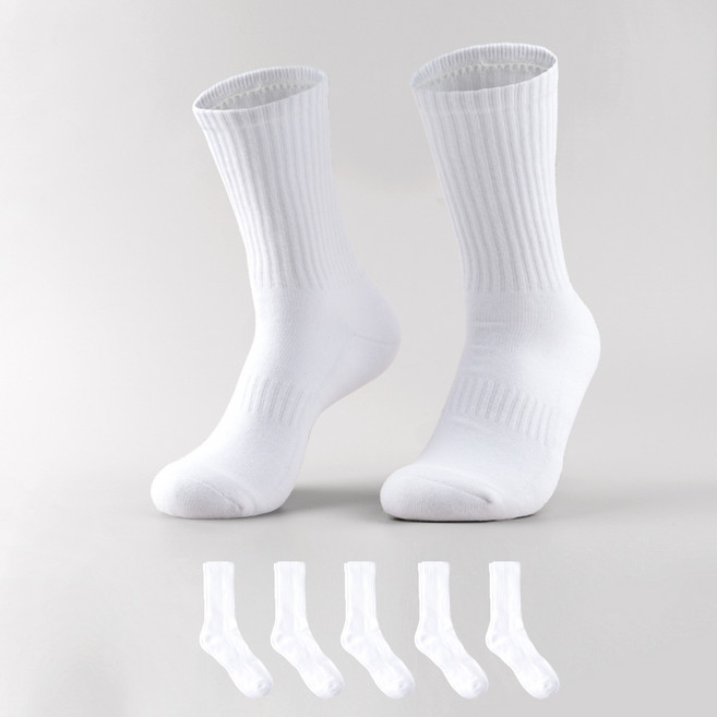 삭피엔스 데오프레시 쿠션 스포츠 장목 밴드 양말 5켤레 세트, 화이트, 1세트