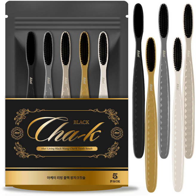 아케이 리빙 블랙 왕차크 칫솔, 5개입, 1개