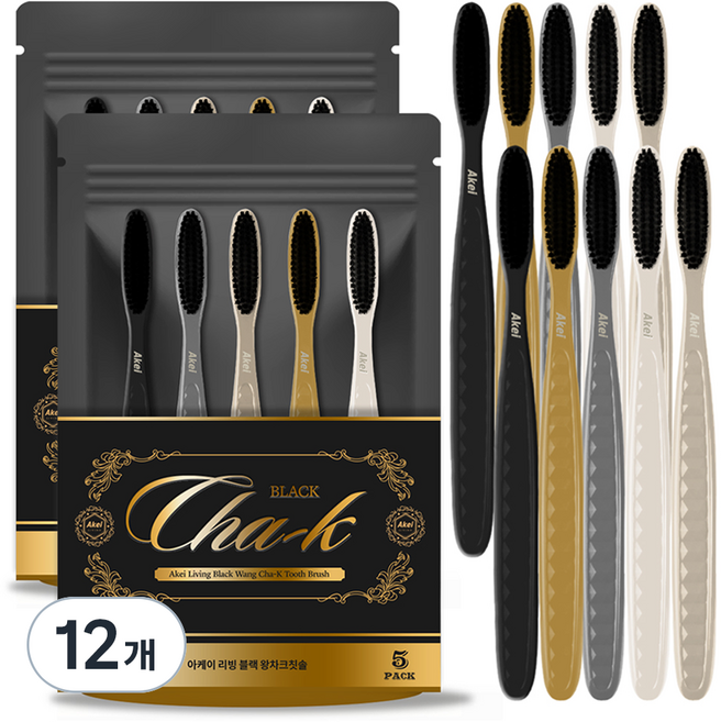 아케이 리빙 블랙 왕차크칫솔, 5개입, 12개
