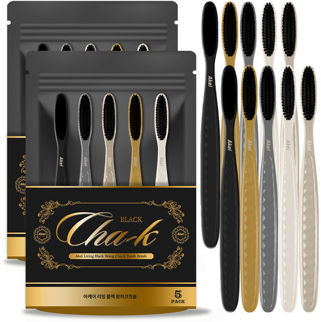 아케이 리빙 블랙 왕차크칫솔, 5개입, 2개