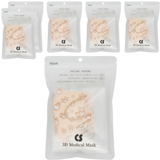 CS 凱馺國際 幼幼3D立體醫用口罩, 俏皮柯基MINI 咖啡色, 20片, 6包