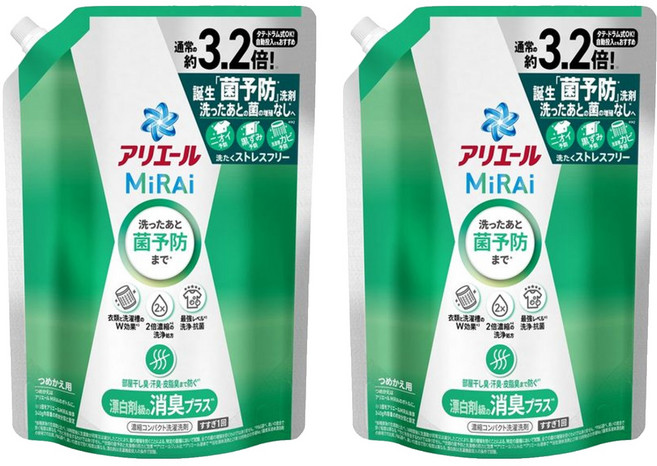 ARIEL MiRAi 日本原裝進口 消臭2倍濃縮抗菌洗衣精補充裝 綠色, 920g, 2包