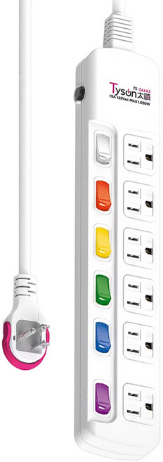 Tyson 太順電業 6切6座延長線 3孔 TS-366AS, 1.8m, 白色, 1條
