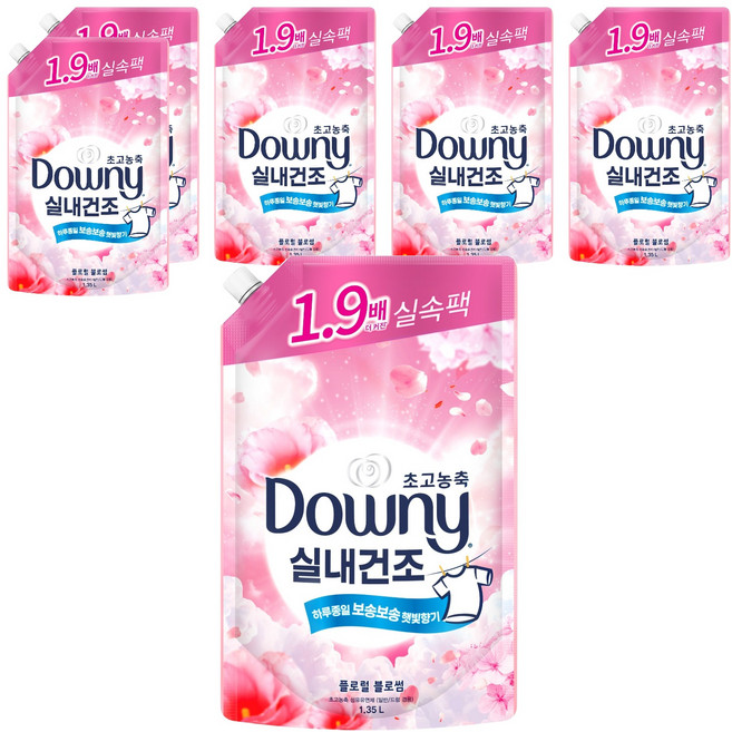 다우니 실내건조 초고농축 섬유유연제 플로럴 블로썸향 리필, 1.35L, 6개