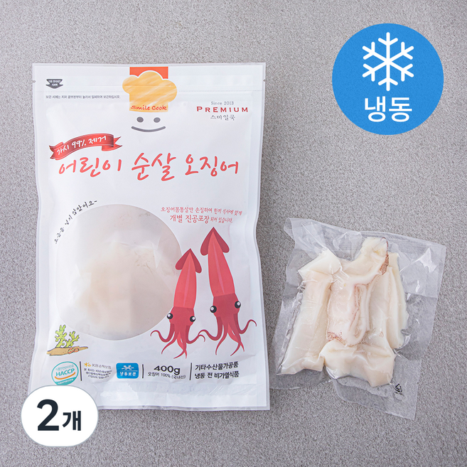 스마일쿡 어린이 순살 오징어 (냉동), 400g, 2개