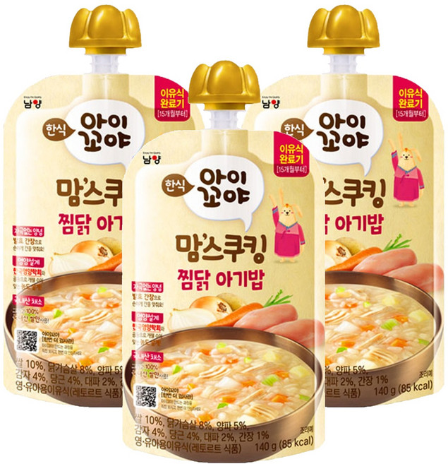 아이꼬야 유아용 맘스쿠킹 이유식 15개월부터, 찜닭아기밥, 140g, 3개