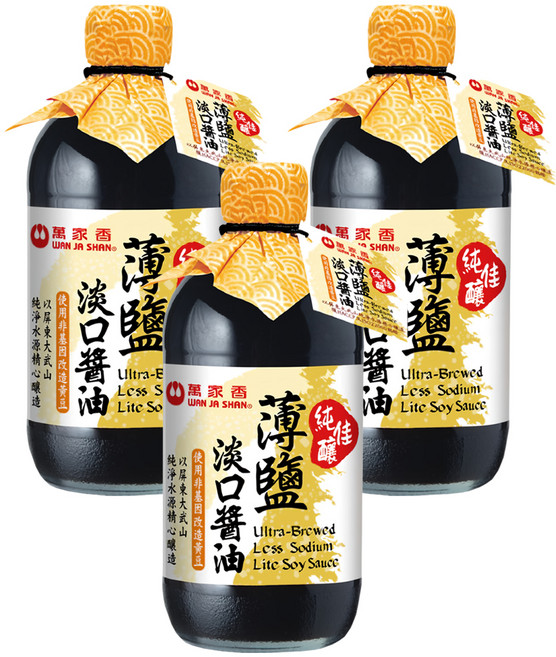 萬家香 純佳釀薄鹽淡口醬油, 450ml, 3瓶