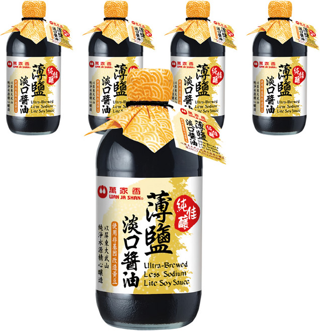 萬家香 純佳釀薄鹽淡口醬油, 450ml, 5瓶