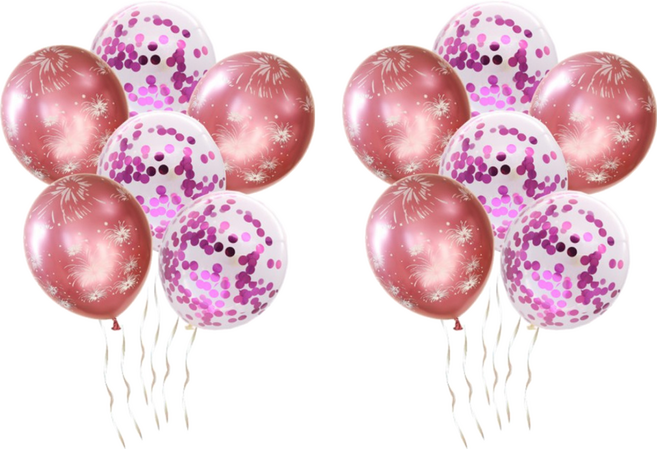 金屬印花亮片氣球 12吋 6入（亮片*3+煙火造型*3）, 粉色, 2組