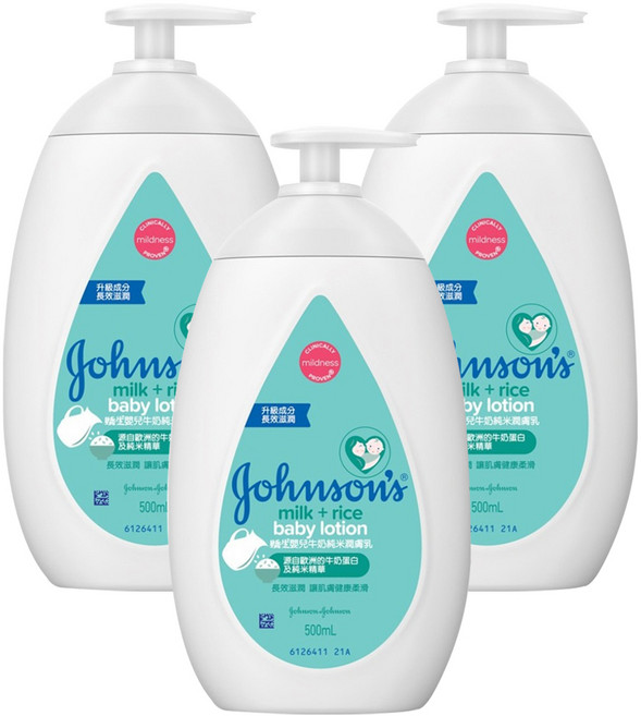 Johnson's 嬌生 嬰兒牛奶純米潤膚乳, 500ml, 3瓶