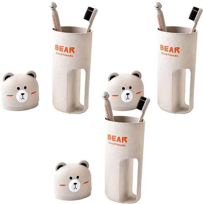 알럽홈 칫솔 베어컵 세트, 베이지, 3세트