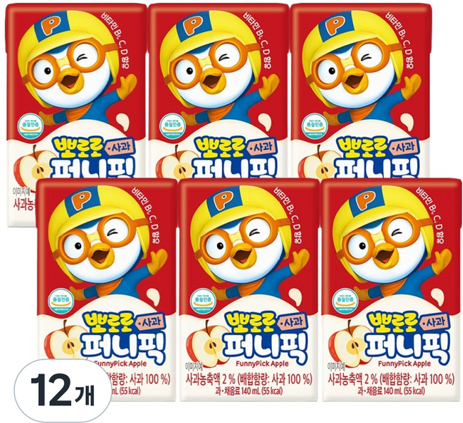 서울에프엔비 뽀로로 퍼니픽 사과 주스, 12개, 140ml