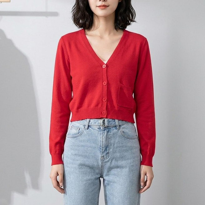 안다로미 여성용 크롭 미니포켓 가디건