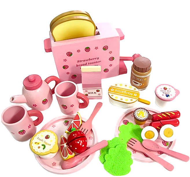 Mother garden 吐司麵包木製玩具家家酒組, 吐司麵包 粉色, 1組