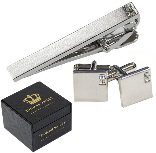 토마스베일리 매트 크리스탈 넥타이핀 커프스 세트