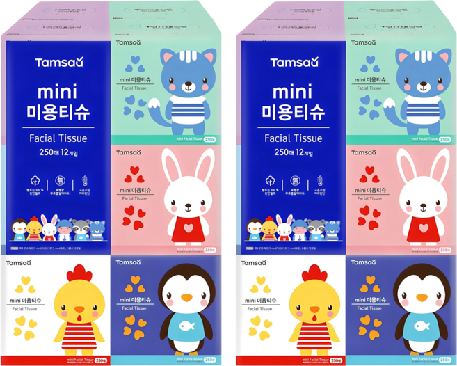 탐사 미니 미용티슈 250매, 250매입, 24개