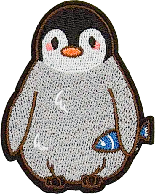 Hi 你好 刺繡貼紙, 企鵝 灰色 + 黑色, 1張