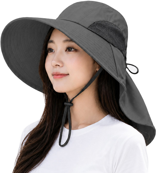 대한 uv 자외선차단 등산 골프 산책 낚시 햇빛가리개 플랩 챙모자, 다크그레이, 1개