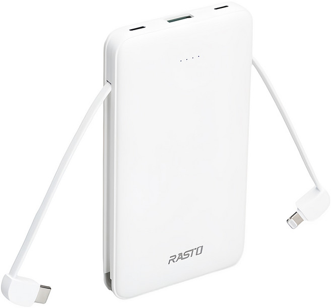 RASTO RB34 自帶雙線三輸出快充版行動電源, MD-BP-068, 白色