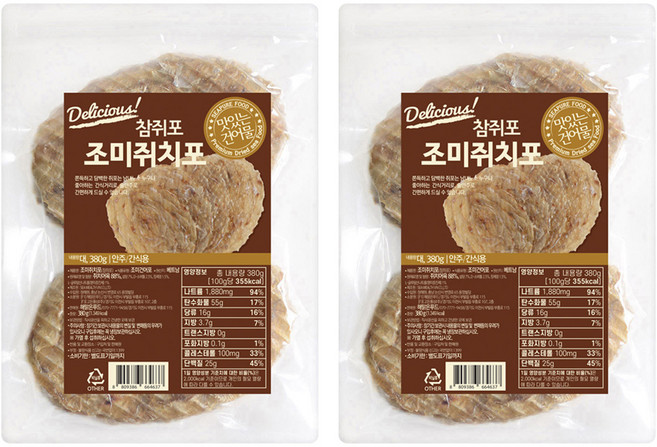해맑은푸드 참쥐포, 380g (대), 2개