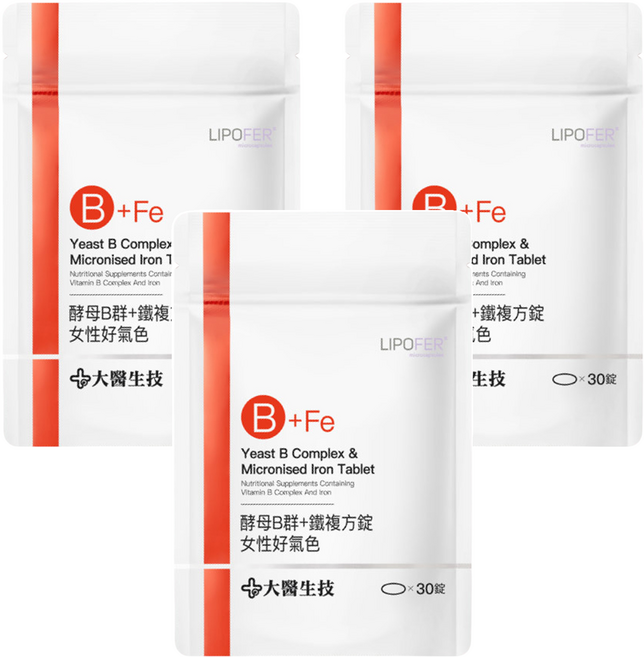 大醫生技 維他命B群+鐵複方錠 女性好氣色, 30顆, 3包