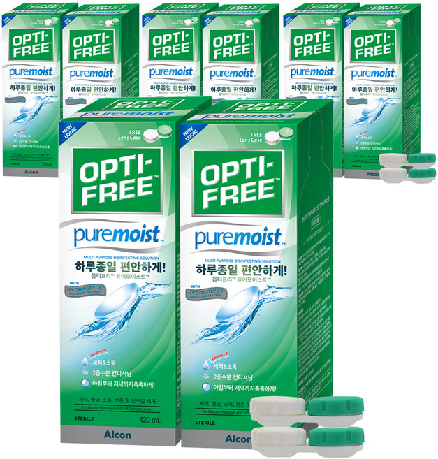 옵티프리 퓨어모이스트 렌즈세정액 + 렌즈케이스, 420ml, 8개