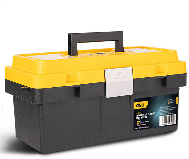 델리툴즈 휴대용 플라스틱 듀얼 스토리지 공구 보관 툴박스 블랙 옐로우 EDL-TC240, 1개