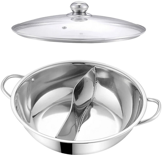 304附蓋鴛鴦火鍋, 32cm, 1個, Silver