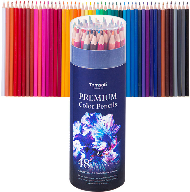 탐사 전문가용 원형 케이스 드로잉 색연필 17.5cm 48색, 1세트